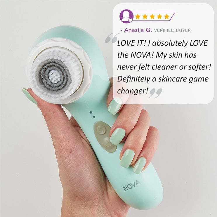 NOVA Sonic Cleansing Brush with 7X Better Cleansing, Waterproof and Rechargeable, Patented Antimicrobial Protection