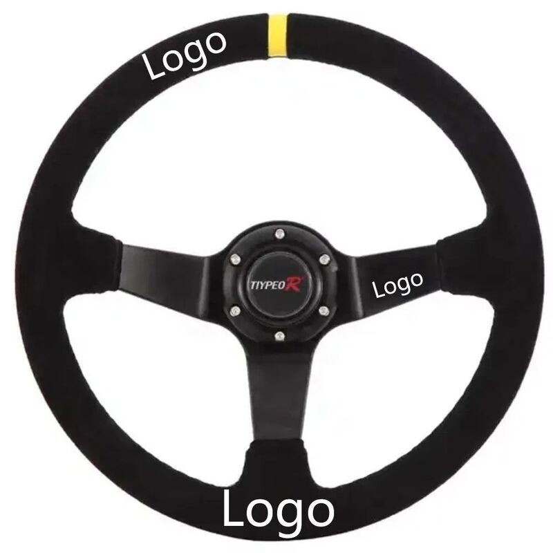 Tiypeor 350mm Customizable Suede Leather Racing Steering Wheel for Universal Car Fitment