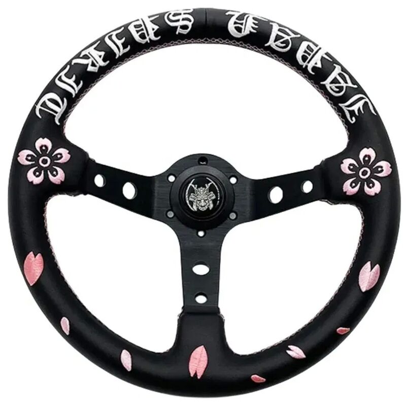 Tiypeor Custom Cherry Blossom Ghost Head Microfiber Leather 350mm Steering Wheel for Universal Cars