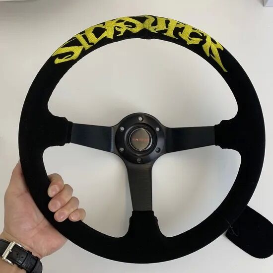 Tiypeor 350mm Diameter Suede Leather Deep Dish Racing Sport Steering Wheel with Universal Fit
