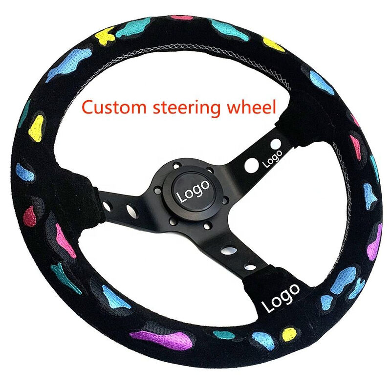 Custom Suede Leather Steering Wheel with Universal Fit and Tail-Flick Design for JDM Cars