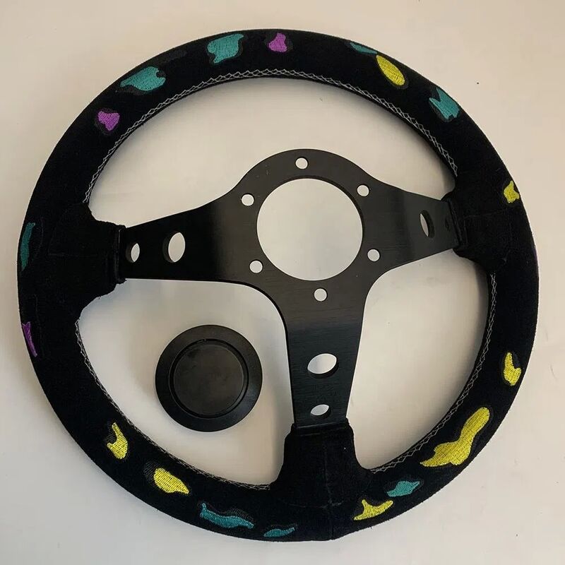 Custom Suede Leather Steering Wheel with Universal Fit and Tail-Flick Design for JDM Cars