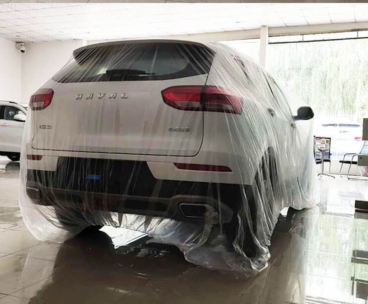 Disposable Plastic Car Cover with UV Protection, Waterproof and Universal Fit for Sedan, SUV, Pickup, MPV