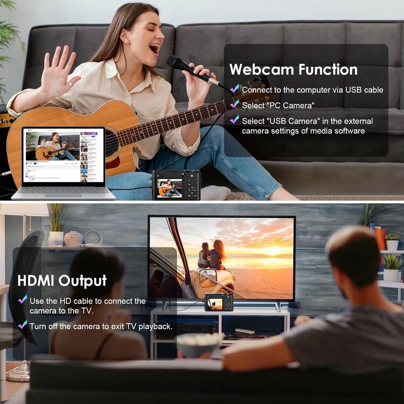 DC205X Dual Lens Digital Camera with 5K HD Video and Optical Zoom - 64GB Card Included