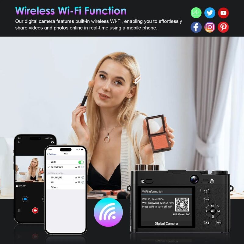 DC205X Dual Lens Digital Camera with 5K HD Video and Optical Zoom - 64GB Card Included