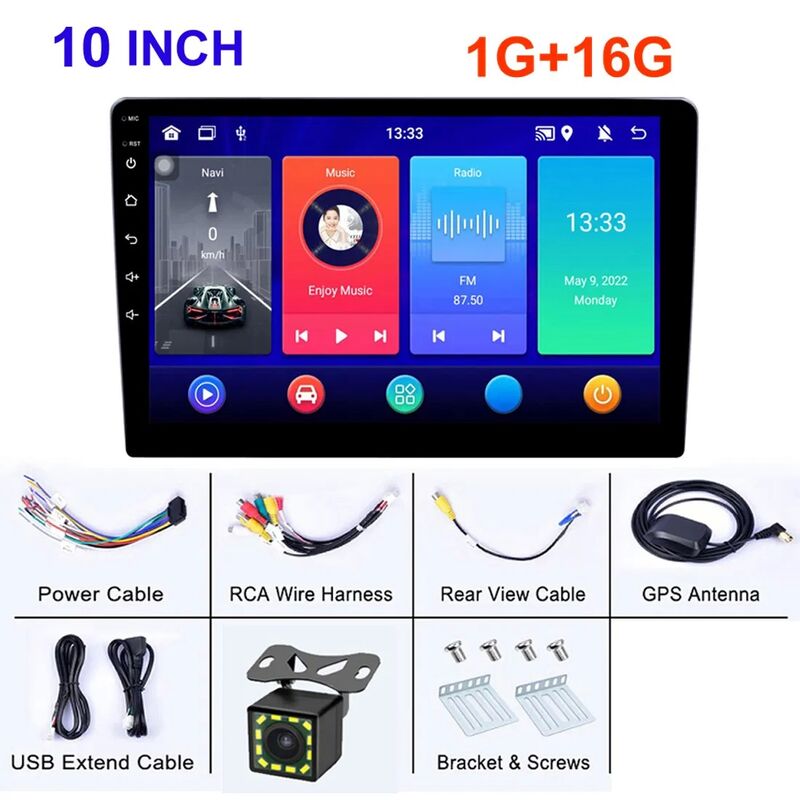 R-760A 10.1-Inch HD IPS Screen Android GPS Navigator with 1GB RAM + 16GB ROM and 12-Light Rear View Camera