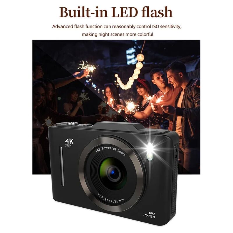 Portable Digital Camera with 2.8-inch IPS Screen 16x Digital Zoom and Anti-Shake Shooting for Kids and Teens