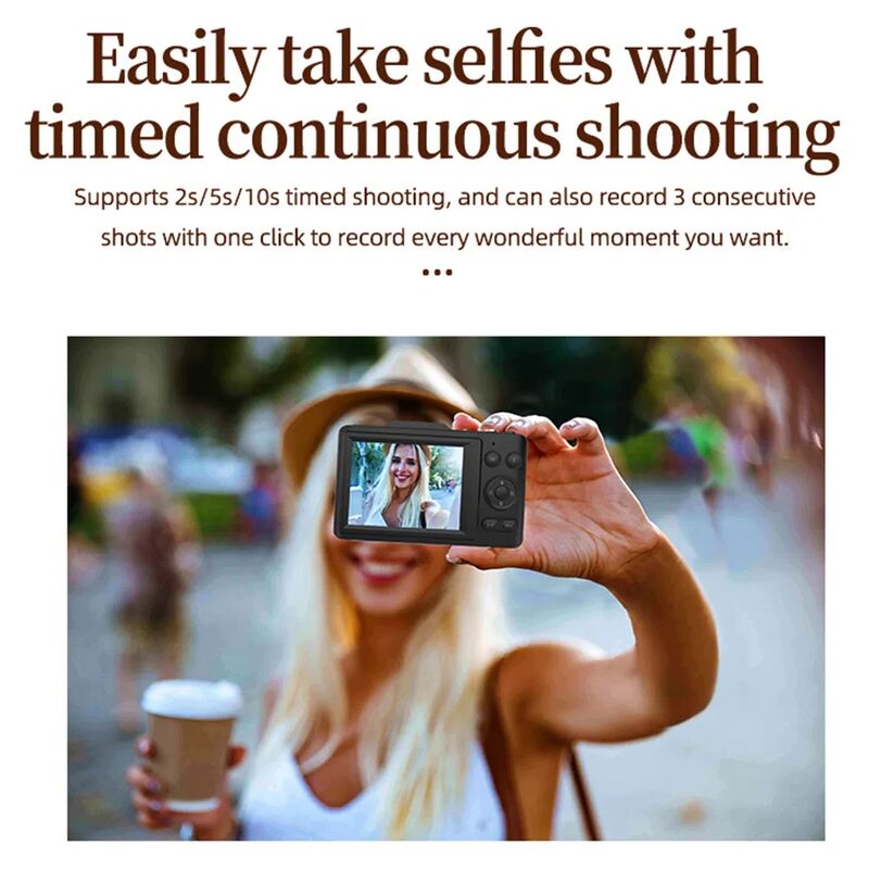 Portable Digital Camera with 2.8-inch IPS Screen 16x Digital Zoom and Anti-Shake Shooting for Kids and Teens