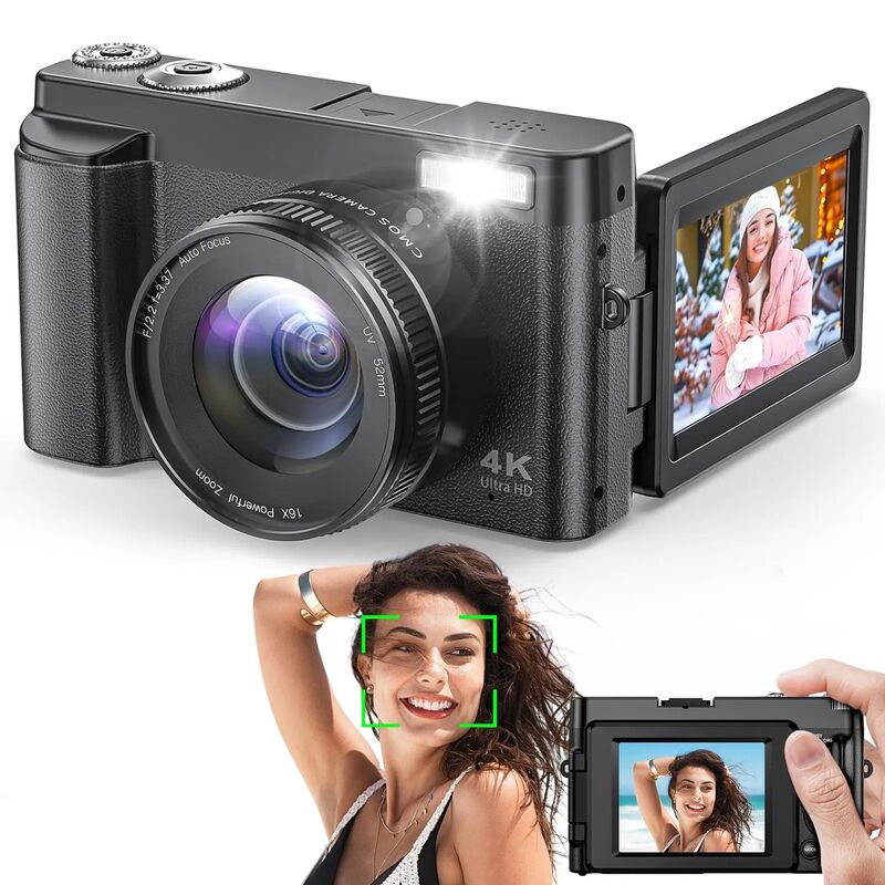 DC101 4K Ultra HD Digital Camera with 64MP High-Resolution Photos and 180° Flip Screen for Vlogging