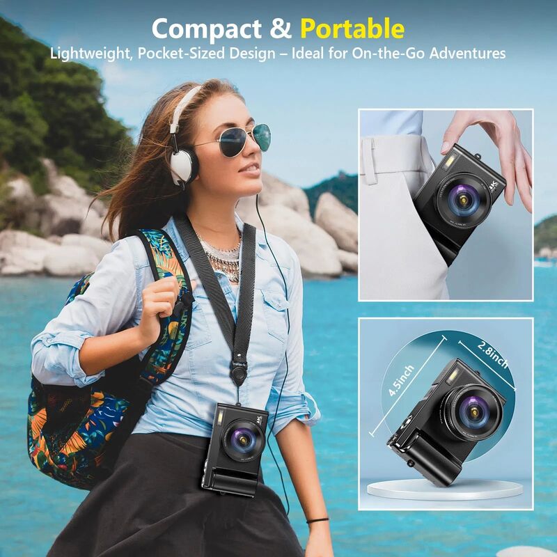 DC101 4K Ultra HD Digital Camera with 64MP High-Resolution Photos and 180° Flip Screen for Vlogging