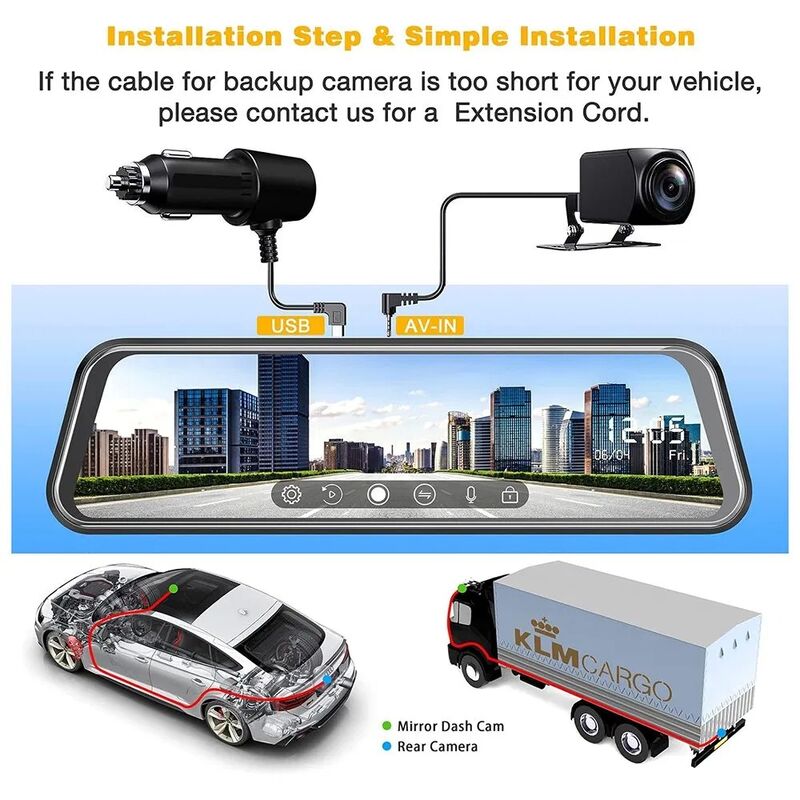 10 Inch Full Screen 2K Ultra HD WiFi Dash Cam with Dual-Lens System and Rearview Parking Camera