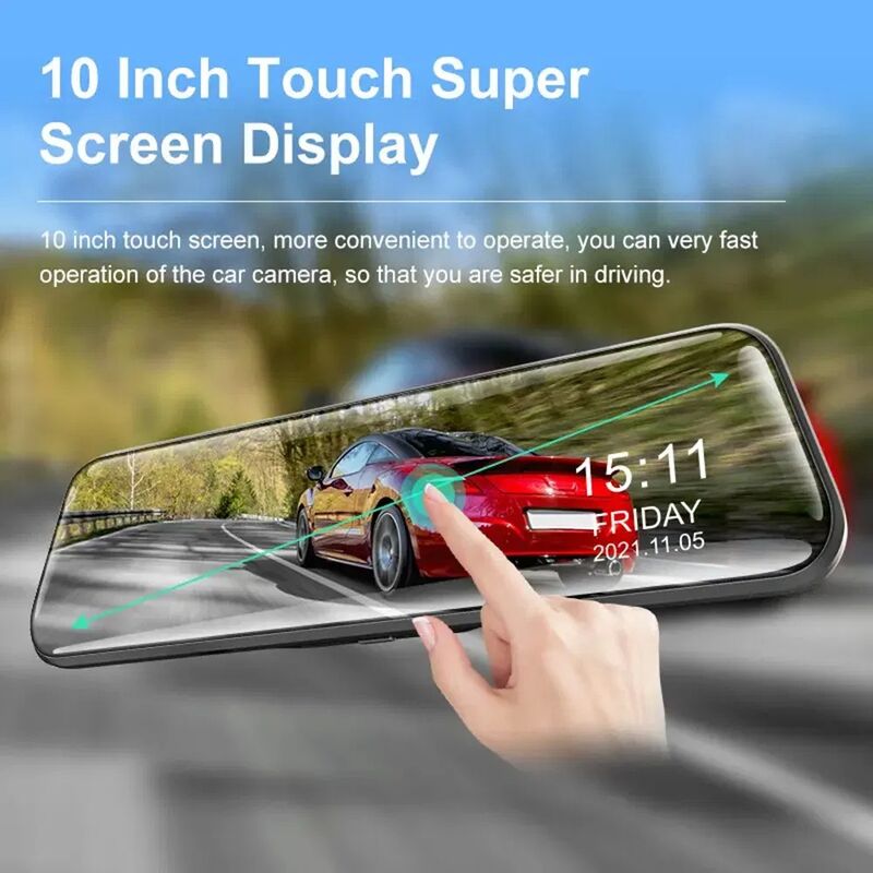 10 Inch Full Screen 2K Ultra HD WiFi Dash Cam with Dual-Lens System and Rearview Parking Camera
