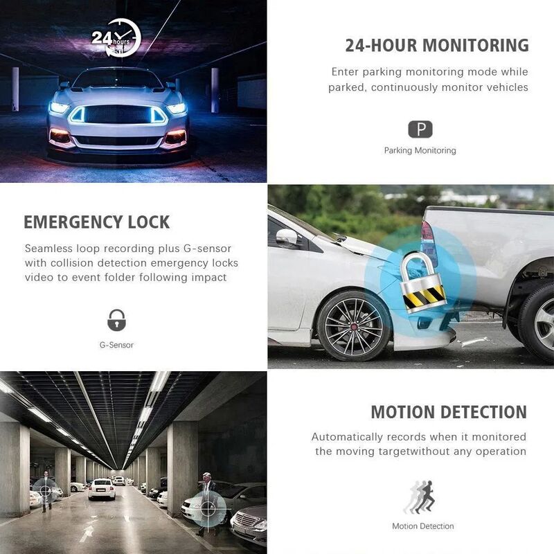 Triple Lnes Dash Cam with 4 Inch IPS Screen 1080P Front and Rear Recording and 170 Degree Viewing Angle