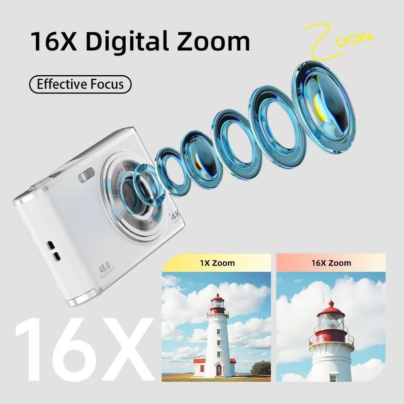 DC306L-AF Dual-Lens Digital Camera with 16X Digital Zoom 4K HD Video and Auto Focus for Vlogging