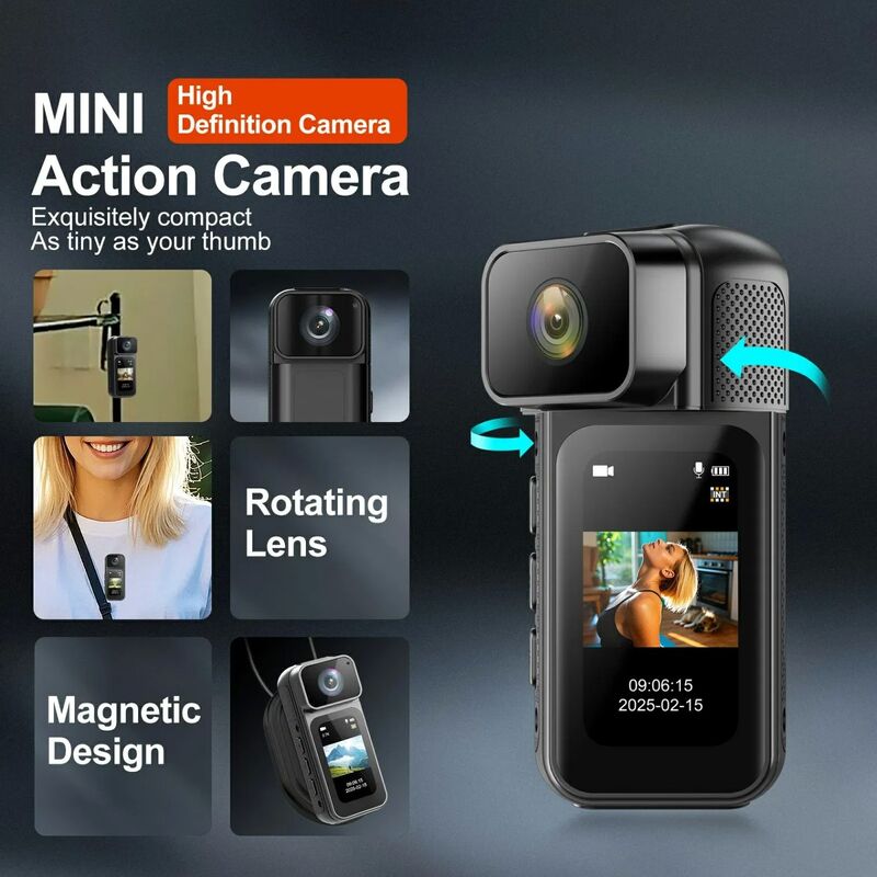 S80 Thumb Camera 2.7K Ultra HD with 180 Degree Rotatable Lens and 1.47 Inch IPS Screen WiFi Action Camera