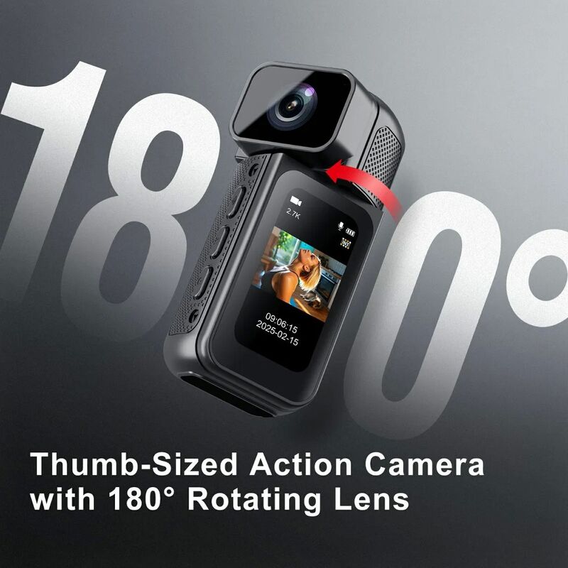 S80 Thumb Camera with 2.7K Ultra HD 180 Degree Rotatable Lens and 1.47 Inch IPS Screen WiFi Action Camera