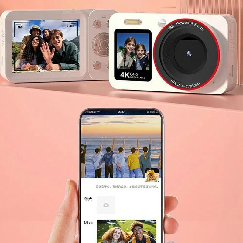 CV01 Digital Camera with 4K Ultra HD 64MP Resolution and Dual Screen Design for Photo Video Recording