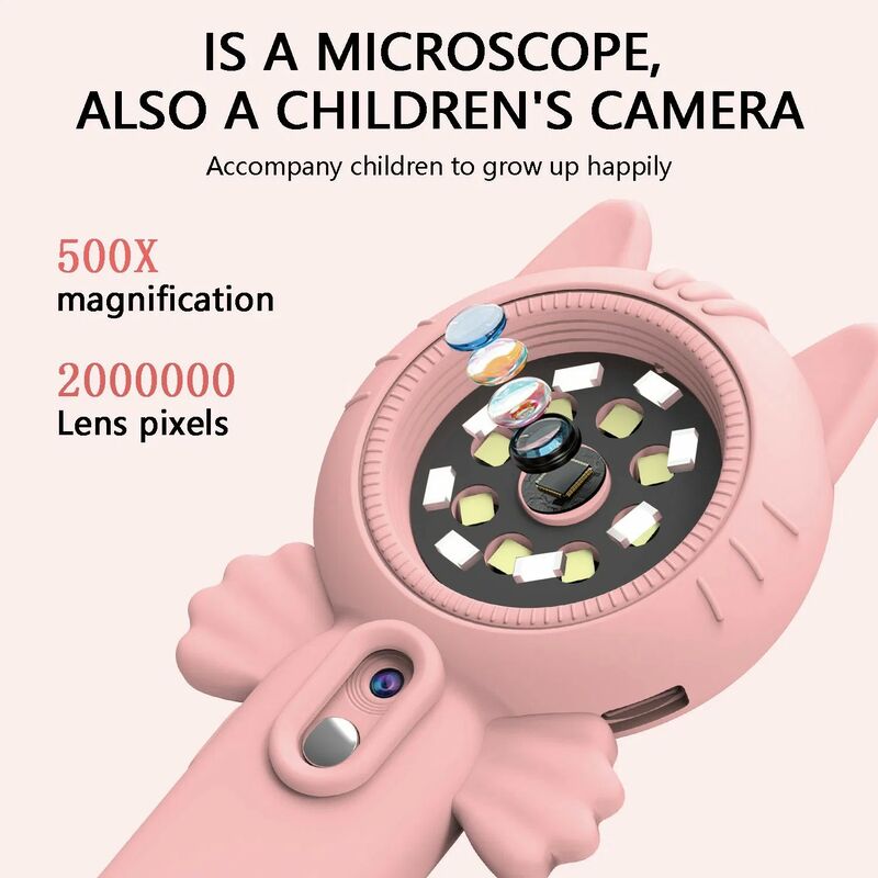 Z800 Kids Digital Camera with 500x Magnification 32GB Memory Card and 1080P Video Recording - Pink