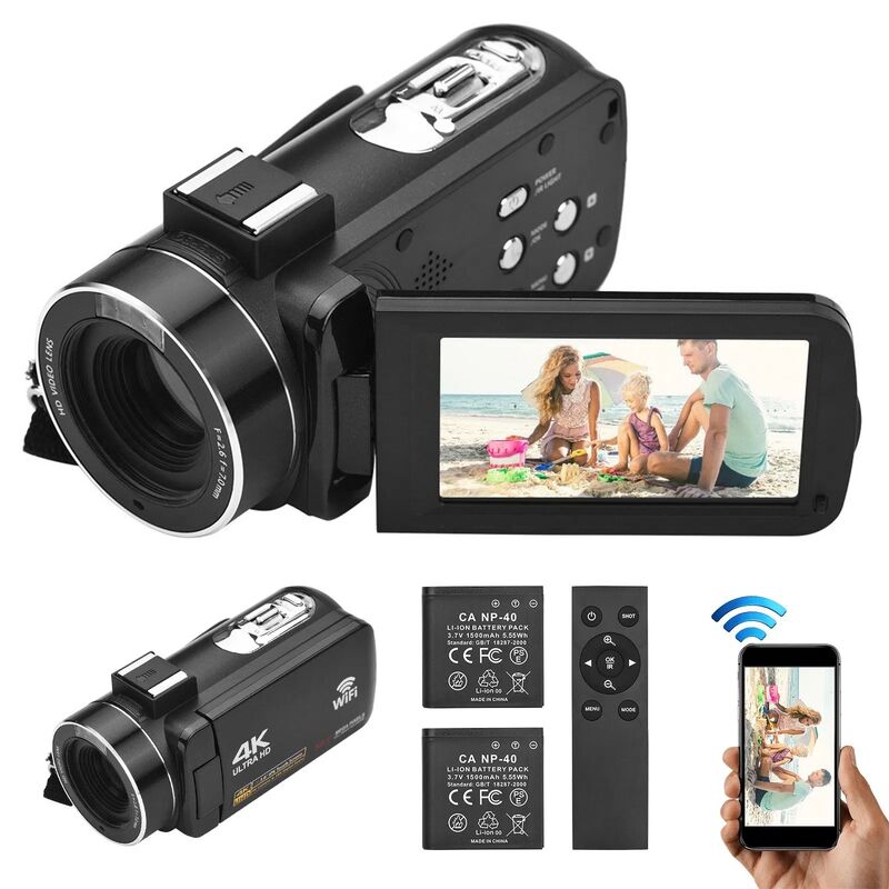 4K Digital Camera with 56MP Resolution 3 Inch Touch Screen and Night Vision WiFi DV Camcorder