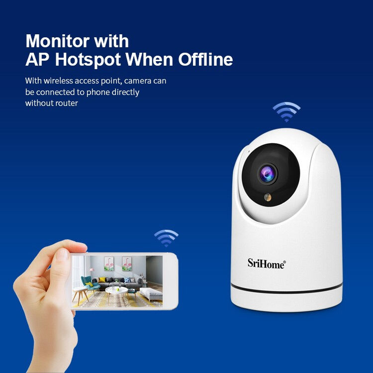 Srihome SH042 2MP 1080P PTZ IP Camera with Two Way Audio and AI Motion Tracking for Indoor Baby Monitoring