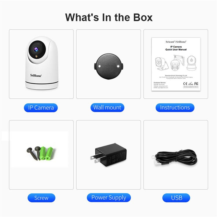 Srihome SH042 2MP 1080P PTZ IP Camera with Two Way Audio and AI Motion Tracking for Indoor Baby Monitoring