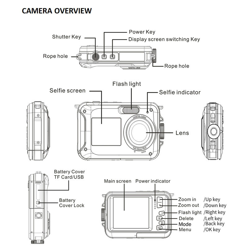 HD368 Waterproof Digital Camera with 2.7K Full HD 48MP High-Resolution and 16X Digital Zoom for Underwater Photography