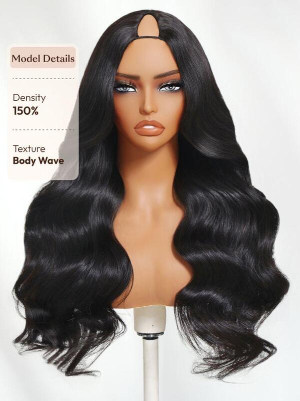 V Part Human Hair Wig with Body Wave Texture and Glueless Application for 150% Density
