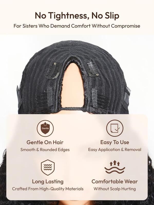 UNice EasiContour™ V Part Jerry Curly Wig with 180% Density and 100% Human Hair for Beginner-Friendly Styling