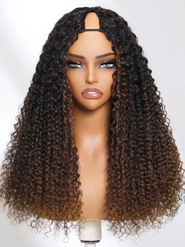 V Part Design Jerry Curly Wig with 150% Density in Black to Chestnut Brown for Effortless Beauty