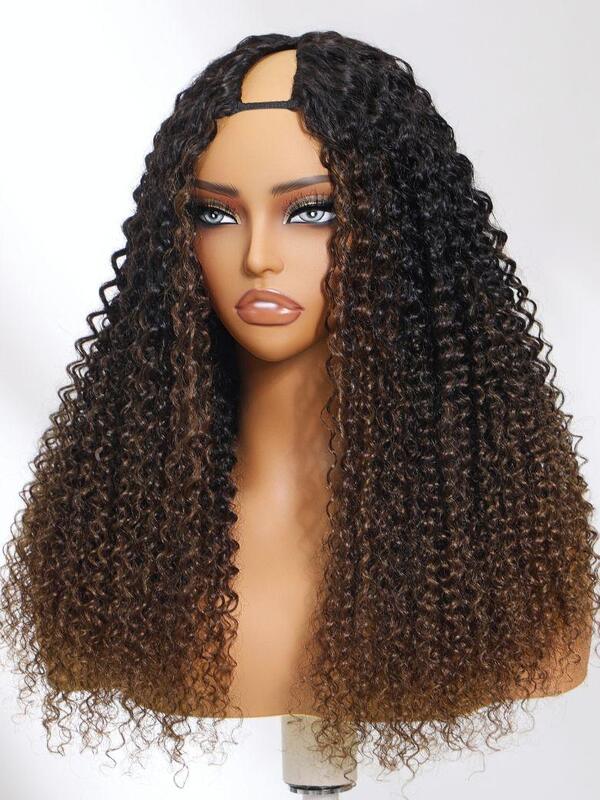 V Part Design Jerry Curly Wig with 150% Density in Black to Chestnut Brown for Effortless Beauty
