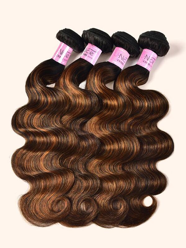 UNice Classic Brown Highlight 100% Human Hair Body Wave Bundles 8-30 Inch Length for Multi-Occasion Styling