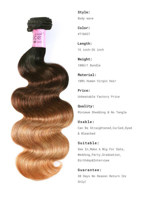 UNice Brazilian Ombre 4Pcs Body Wave Remy Human Hair Bundles with Machine Double Weft Construction