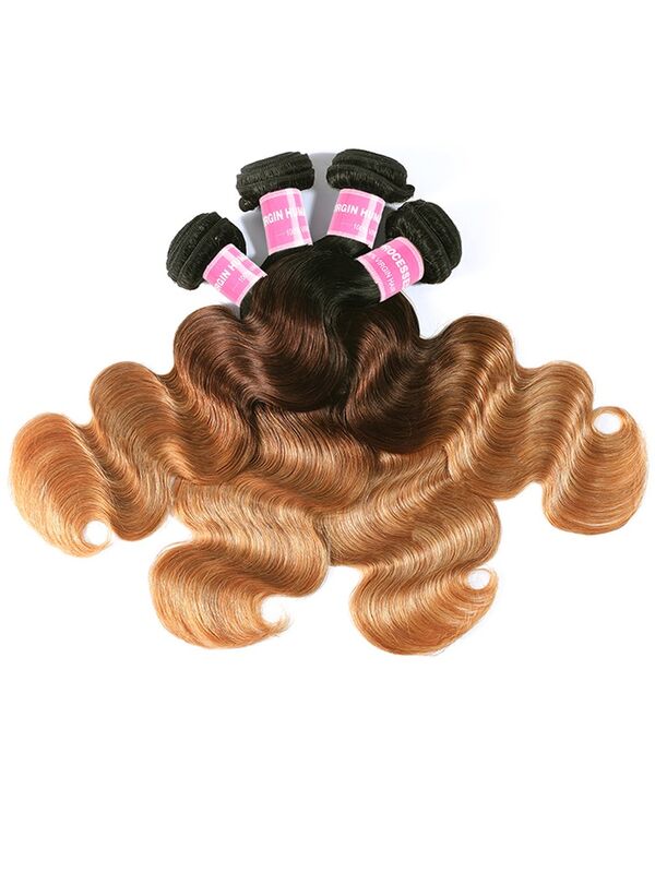 UNice Brazilian Ombre 4Pcs Body Wave Remy Human Hair Bundles with Machine Double Weft Construction