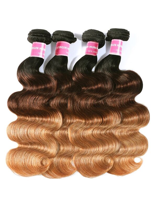 UNice Brazilian Ombre 4Pcs Body Wave Remy Human Hair Bundles with Machine Double Weft Construction