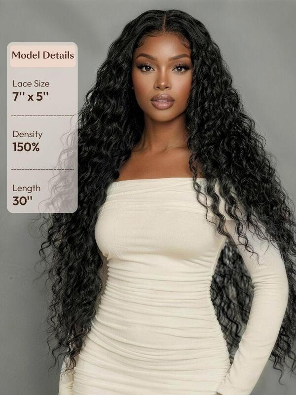 UNice 7x5 Lace Closure & 13x4 Lace Frontal Water Wave Human Hair Wig with Glueless Design