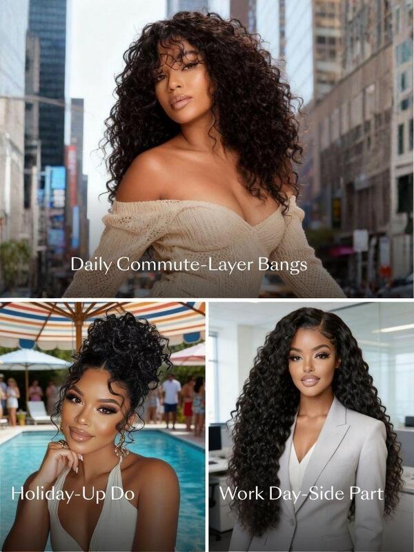 UNice 7x5 Lace Closure & 13x4 Lace Frontal Water Wave Human Hair Wig with Glueless Design