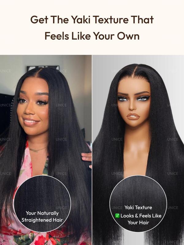 Yaki Natural Texture 150% Density Human Hair Wig with 7x5 Lace Closure and Glueless Design