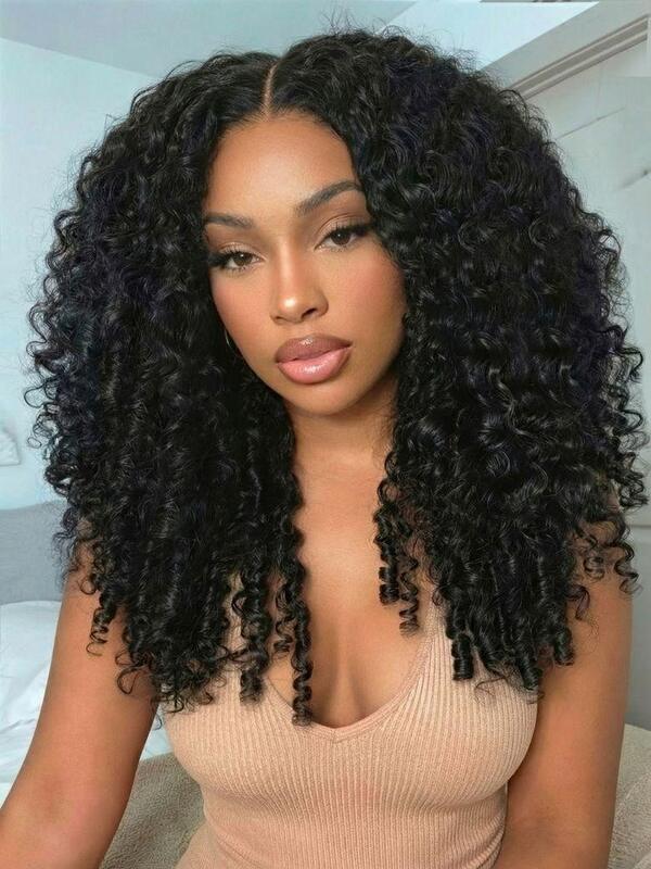 UNice 7x5 Bye-Bye Slip & 13x4 Pre-Everything Curly Texture Premium Human Hair Drawstring Wig With Finger Coil Ends