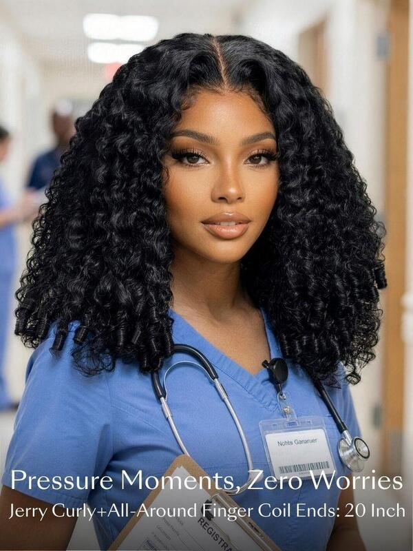 UNice 7x5 Bye-Bye Slip & 13x4 Pre-Everything Curly Texture Premium Human Hair Drawstring Wig With Finger Coil Ends