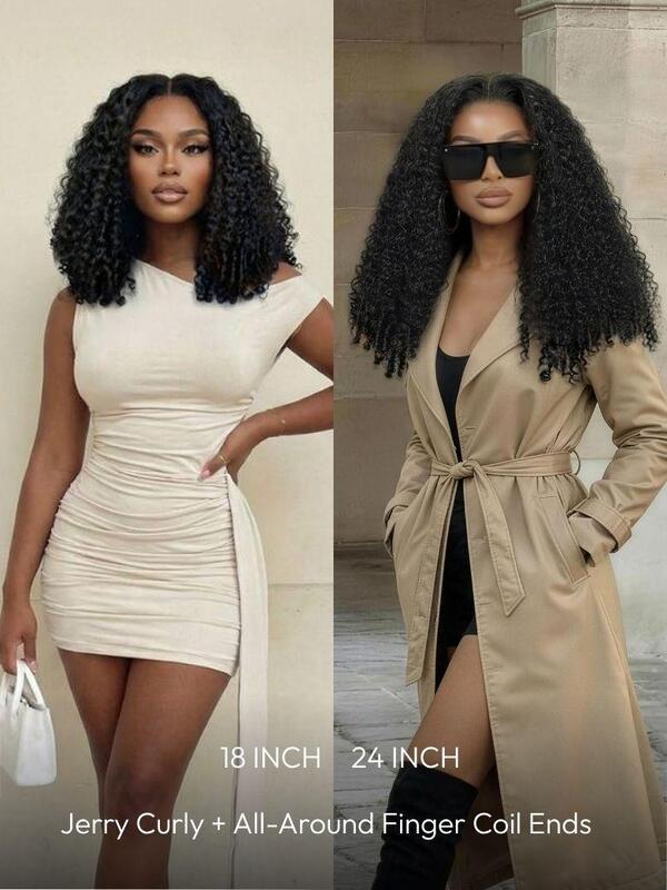 UNice 7x5 Bye-Bye Slip & 13x4 Pre-Everything Curly Texture Premium Human Hair Drawstring Wig With Finger Coil Ends