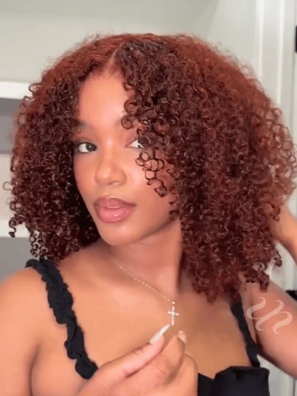 UNice 7x5 Lace Closure Human Hair Wig with 150% Density and Reddish Brown Jerry Curly Style
