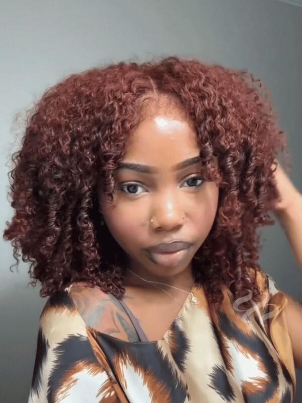 UNice 7x5 Lace Closure Human Hair Wig with 150% Density and Reddish Brown Jerry Curly Style