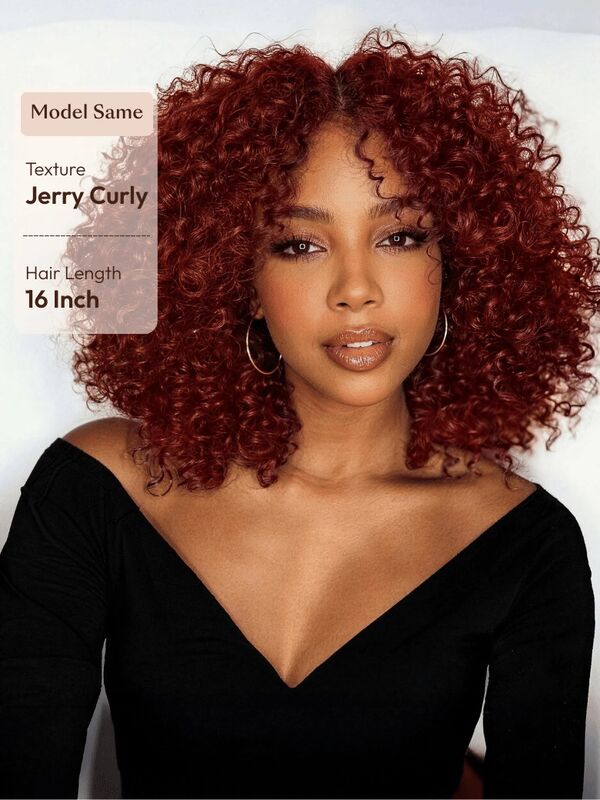 UNice 7x5 Lace Closure Human Hair Wig with 150% Density and Reddish Brown Jerry Curly Style