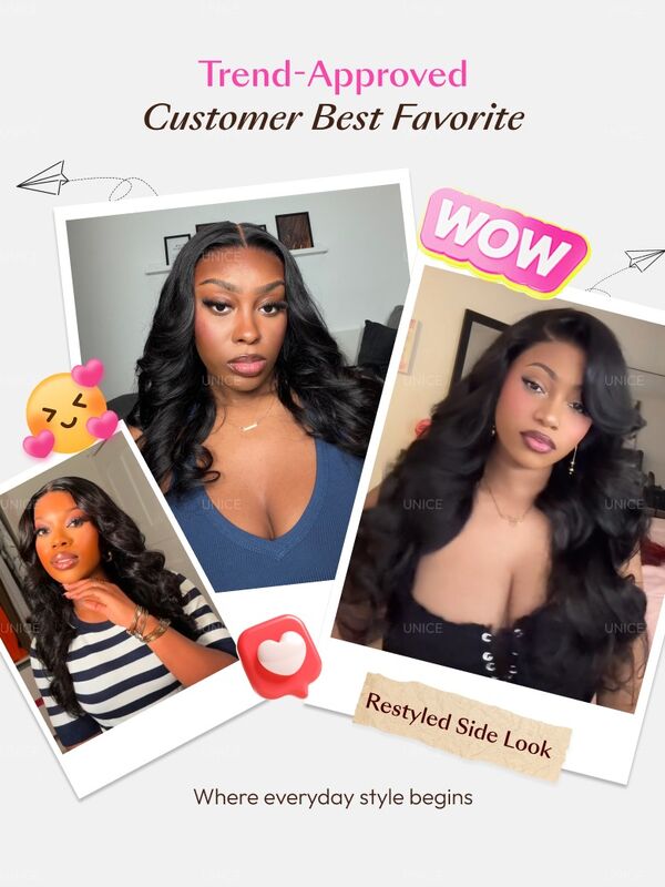 UNice 180% Density Human Hair Wig with 7x5 Lace Closure and Bye-Bye Slip™ for Natural Look