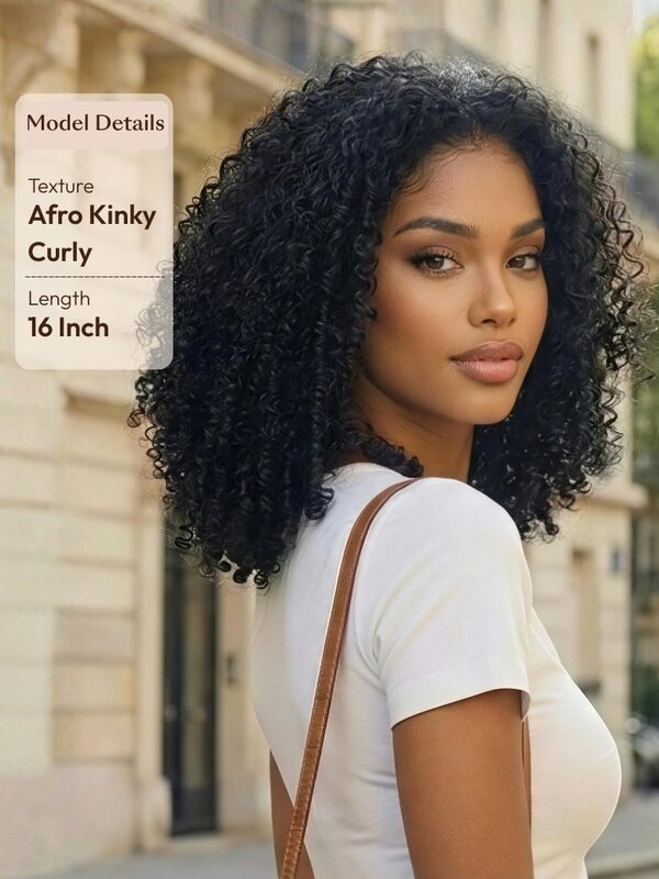 V Part Jerry Curly Wig with 180% Density Invisible Drawstring for No Leave Out Protective Styling