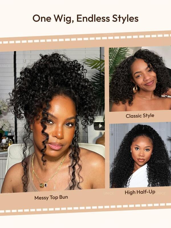 V Part Jerry Curly Wig with 180% Density Invisible Drawstring for No Leave Out Protective Styling