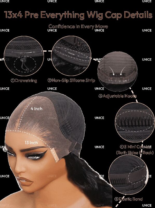 UNice 13x4 Lace Front Human Hair Wig with 150% Density and Antibacterial Stretch Hair Net
