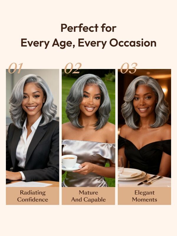 UNice 150% Density Glueless Salt and Pepper Human Hair Bob Wig with Transparent Lace