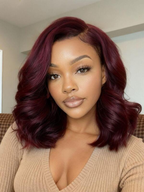 UNice 150% Density Black Cherry Human Hair Wig with 7x5 Lace Closure for Effortless Styling