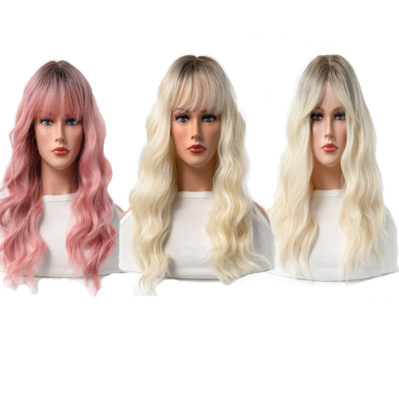 High Temperature Fiber Long Curly Pink Synthetic Hair Wig for Cosplay and Parties